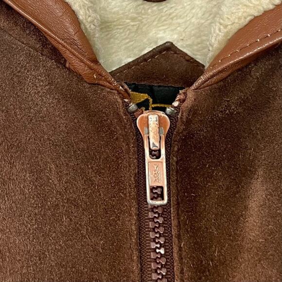 Vintage Brown Suede Leather Bomber Jacket Mens Size 42 Retro 70s 80s Coat Fur - Picture 4 of 14